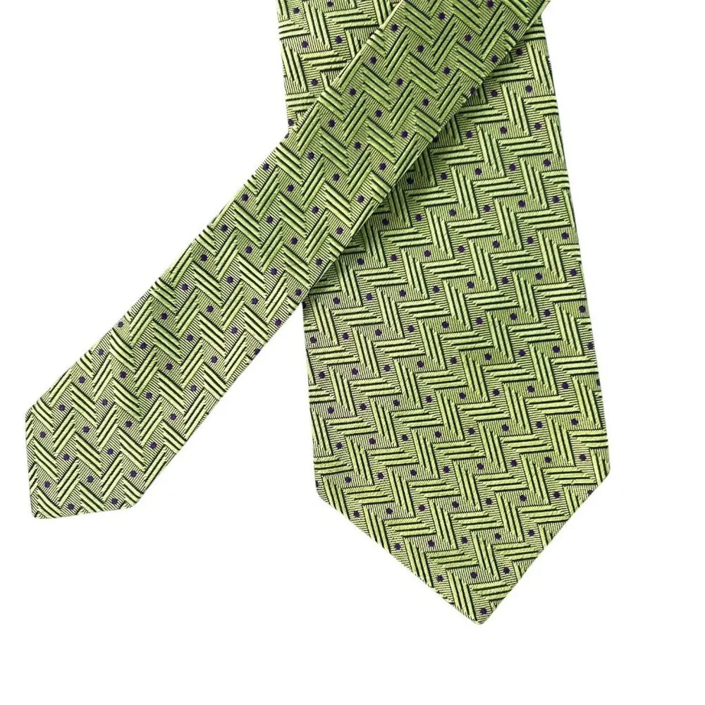 Michael Newell Mens Tie Green Purple Geometric Zig Zag Polka Dot Silk Neckwear